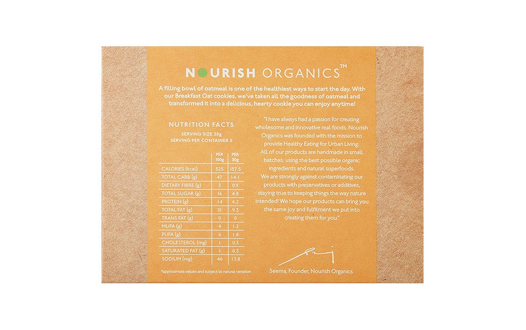 Nourish Organics Breakfast Oats Cookies    Box  150 grams